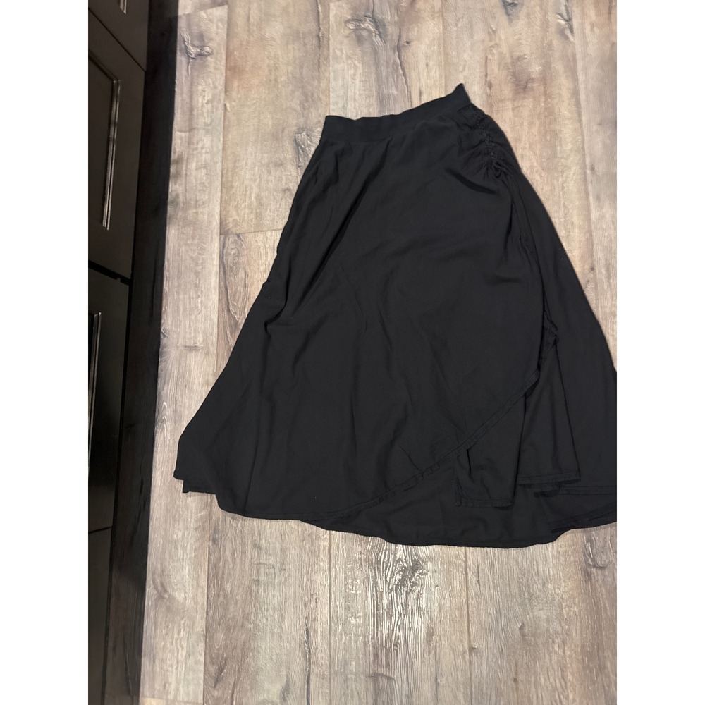 Luna Luz Black Skirt Womens Small Asymmetrical Midi Ruched Made in USA